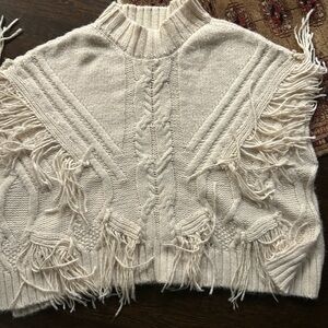 Fringed Cable Knit Sweater - Cream